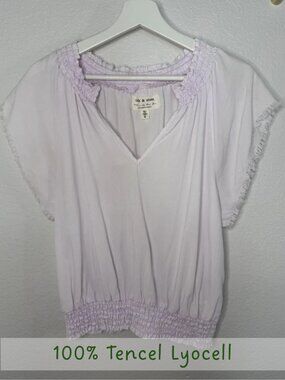 Anthropologie Cloth & Stone "Effie" Lilac coquette Tencel Smocked Blouse - Med